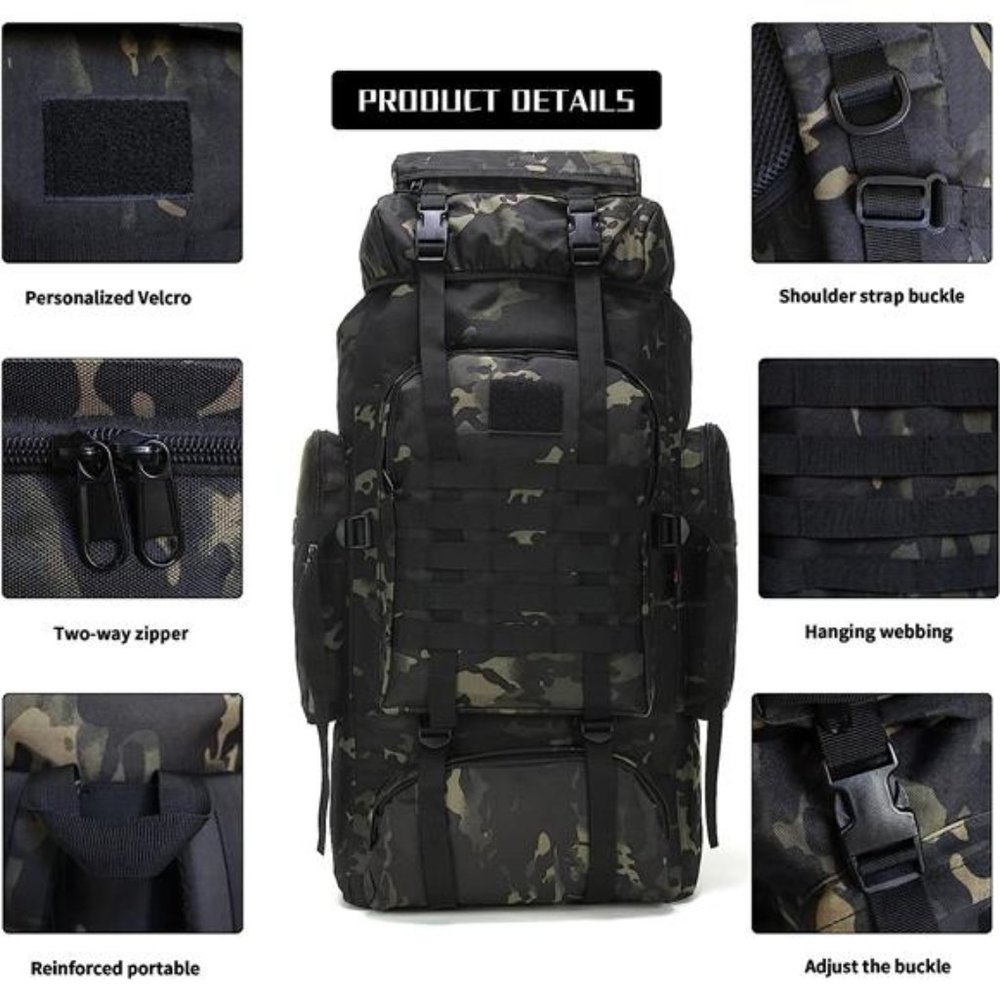 70L Camping/Hiking Backpack - Molle Rucksack Waterproof Traveling Heavy Duty Bag - Picture 3 of 5